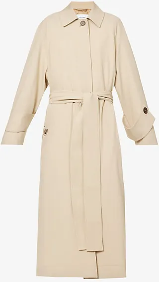 Womens Stone Single-breasted Self-tie Wool Trench Coat