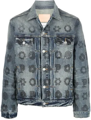 Monogram-print Faded denim jacket