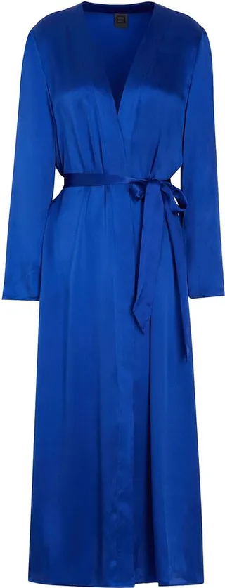 Silk Satin Belted Robe Dressing Gown Or Bathrobe Blue