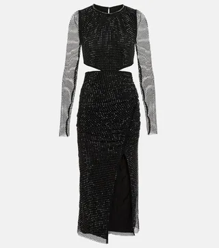 Embellished fishnet midi dress