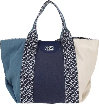 See By Chloé Color-Block Logo Printed Tote Bag