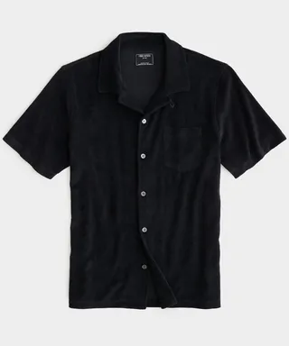 Terry Button-Down Polo in Pitch Black