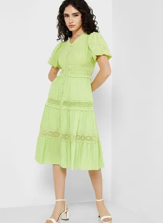 Lace Trim A-Line Dress