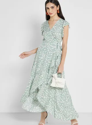 Ruffle Sleeve Printed Dress