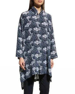 Wide Longer-Back Shirt With Chinese Collar and Side Slits- Very Long