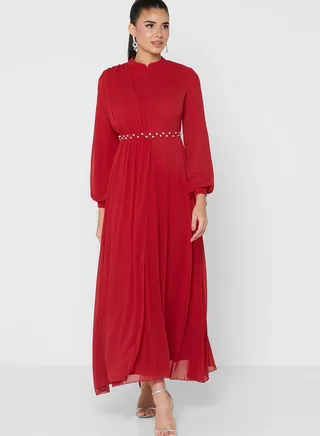 Pleated Solid Dress