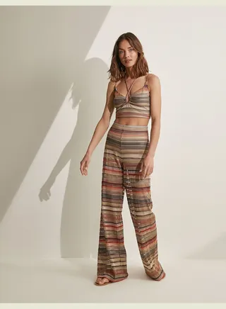 Melis Ağazat X Koton - Knit Detail Flared Patterned Trousers