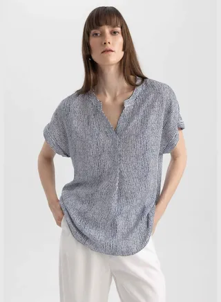 Regular Fit Striped Short Sleeve Blouse