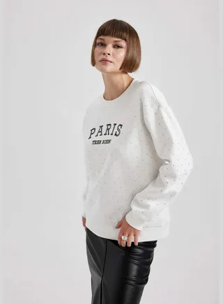 Woman Crew Neck Long Sleeve Knitted Sweatshirt