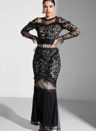 Lace Mesh Overlay Maxi Dress