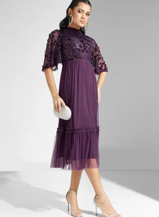 Embellished Ruffle Hem Dress
