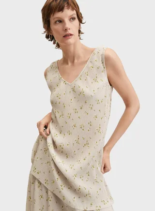 V-Neck Knitted Printed Top
