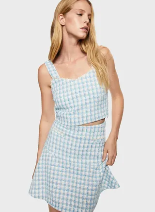 Checked High Waist Skirt