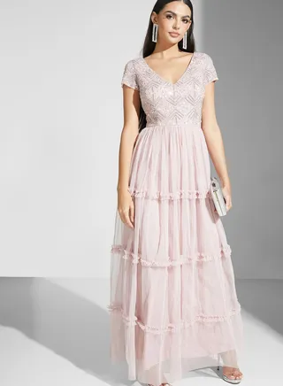 Julia Embellished Bodice Dress With Tier Detail