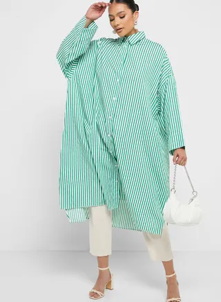 Stripe Button Down Shirt Dress