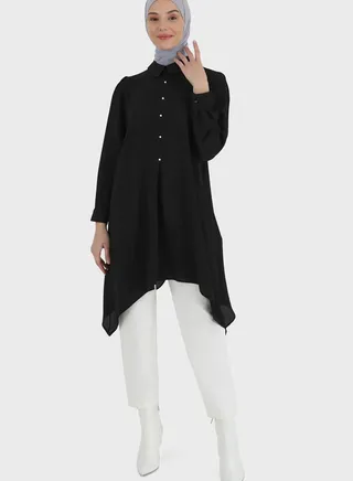 Asymmetrical Hem Button Detail Tunic