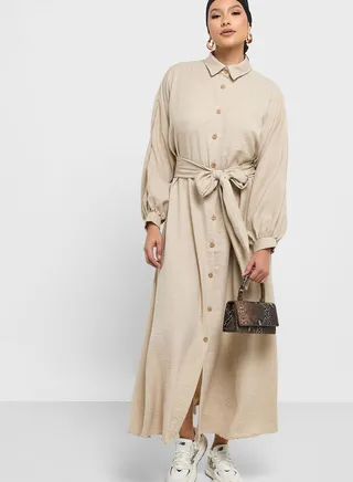 Belted Button Down Dress