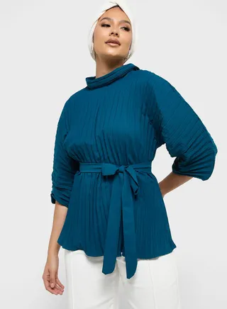 Pleated Top With Belt