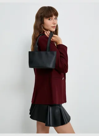 Faux Leather Zipper Detail Tote Shoulder Bag