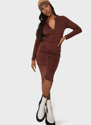 Front Slit Button Down Dress