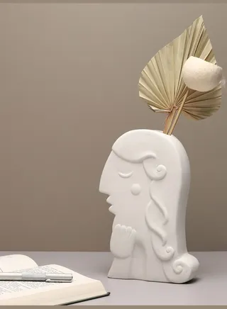 Man Face Shaped Minimalistic Modern Ceramic Vase For Home Decor