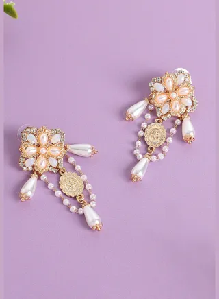 Gold Plated Pearls Party Drop Earring For Women