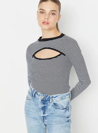 Striped Cut Out Detail Top