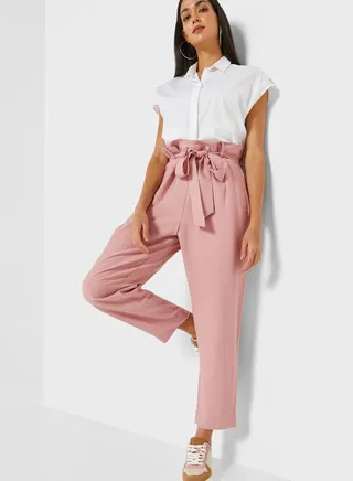 Tie Waist Tapered Pants