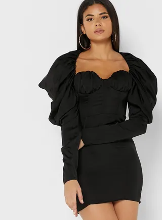 Sweetheart Neck Puff Sleeve Dress