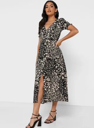 Front Split Printed Dress