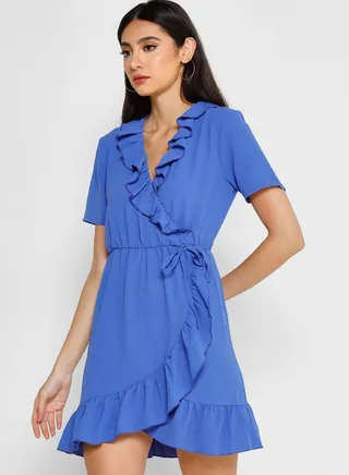 Surplice Neck Ruffle Dress