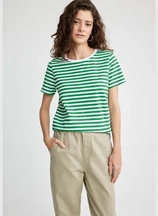 Regular Fit Striped Crew Neck 100% Cotton Short Sleeve T-Shirt
