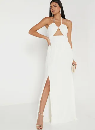 Halter Neck Front Split Cut Out Detail Dress