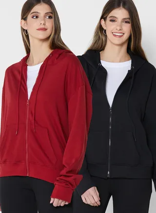 Pack of 2 Essential Zip Through Hoodie