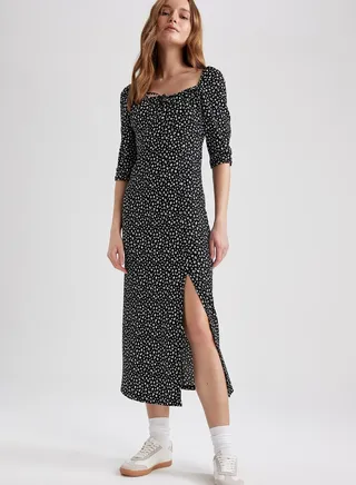 Floral Print Slit Detail Dress