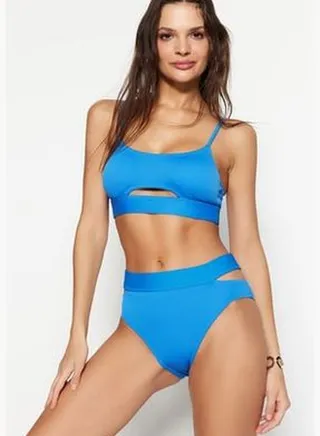 Blue Cut Out/Windowed Textured Bikini Top TBESS21BU0235