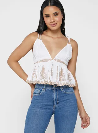Printed Strappy Crop Top