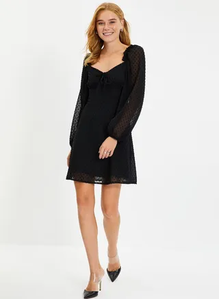 Mesh Sleeve Knitted Dress