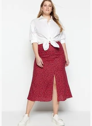 Tile Animal Patterned Viscose Woven Skirt with a Slit