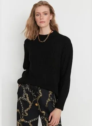Black Wide Fit Soft Textured Basic Knitwear Sweater TWOAW20FV0142