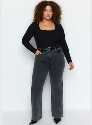 Anthracite High Waist Wide-Cut Jeans TBBAW24CJ00055