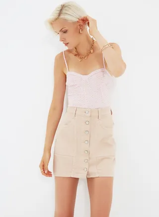 Button Detail Denim Skirt
