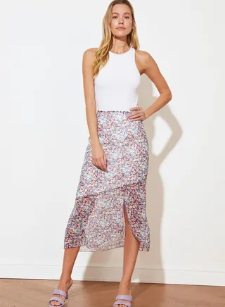 Printed Asymmetric Skirt