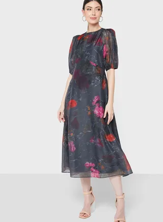 Printed Puff Sleeve Dress