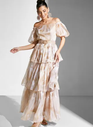 Layered Off Shoulder Gown
