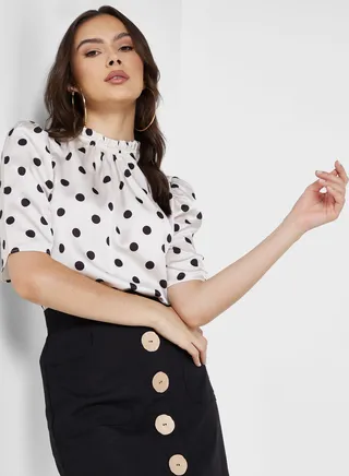 Polka Dot Ruffle Detail Top