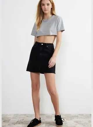 Black High Waist Mini Denim Skirt