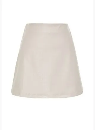 Beige Faux Leather Mini Woven Skirt TWOAW24ET00228