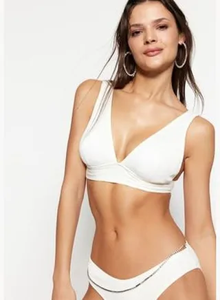 Ecru Triangle Textured Bikini Top TBESS22BU0017