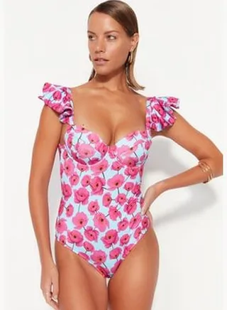 Floral Pattern Underwired Flounces Regular Leg Swimsuit TBESS20MA0303